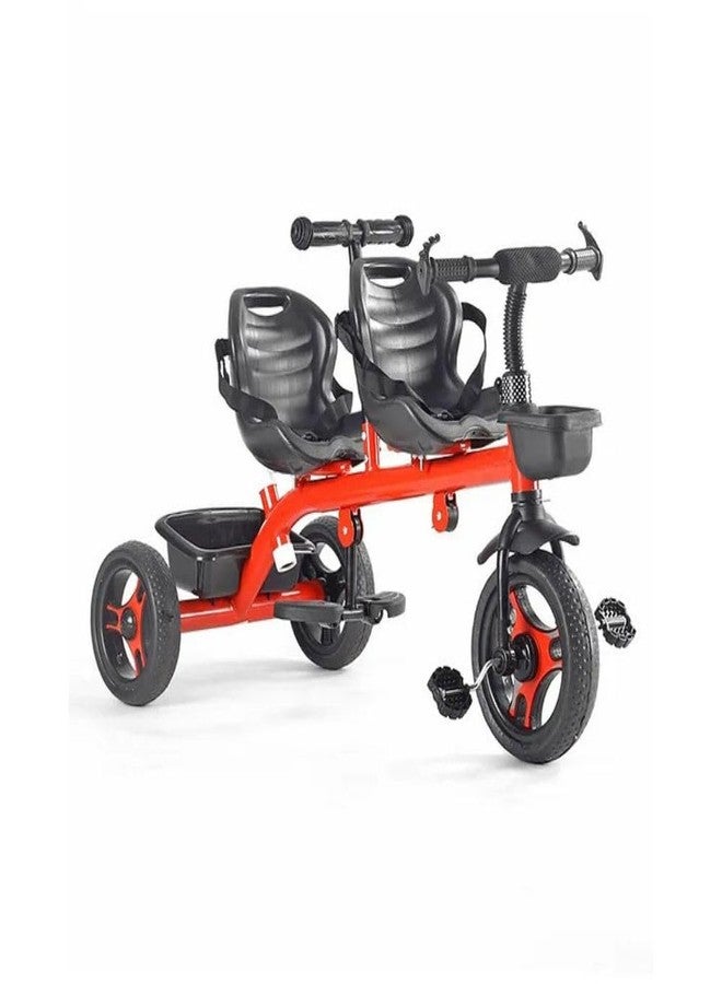 JoyRide Twin Trekkers Kids Tricycle with Parental Adjust Push Handle Children Seat Belt Dual Steering 2 footrest 2 Big seat Kids trikes Ride on Cycle Outdoor Toddler Bicycle for Boys & Girls (RED) - Image 4